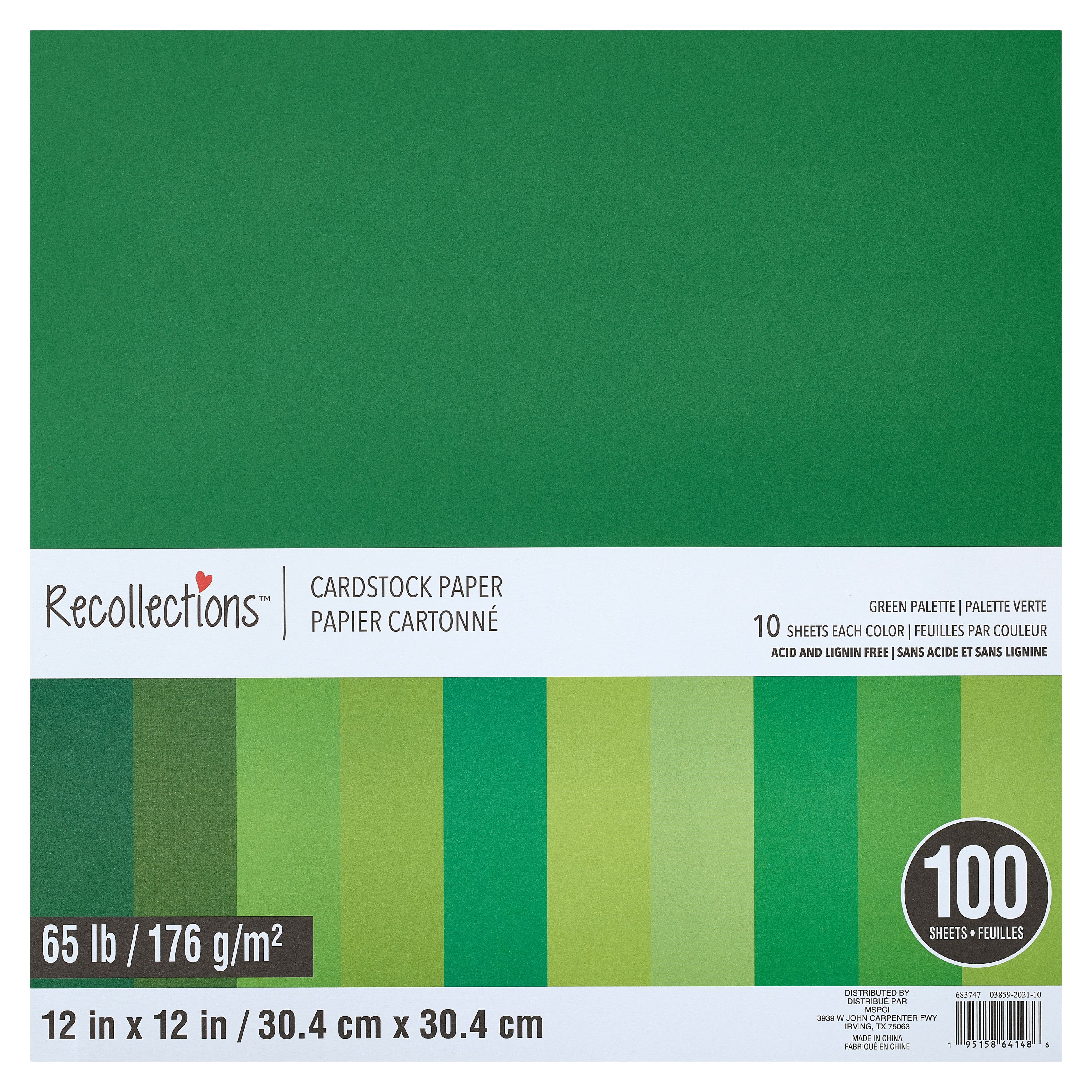 100 Sheets Green Palette 12” x 12” Cardstock Paper by Recollections - Acid and Lignin Free Paper for Scrapbooks - Arts & Crafts - 1 Pack