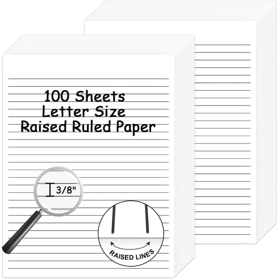 100 Sheets 8.5x11 inch Handwriting Paper, Narrow Ruled Raised Line Tactile Writing Tablet for 3rd Grade Multi Sensory Learning