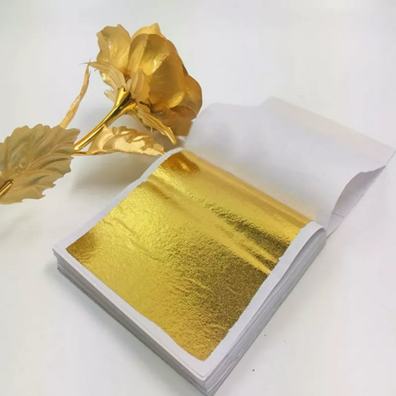 100 Sheets Imitation Gold Foil Paper DIY Art Craft Party Wedding Cake Dessert Decoration（Gold）