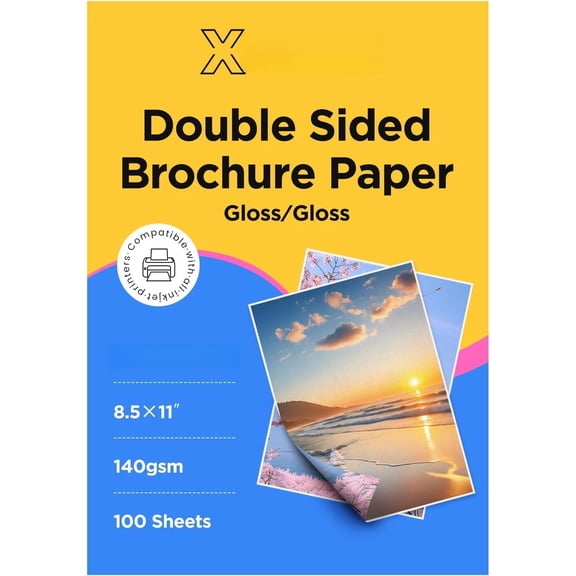 100 Sheets Inkjet Glossy Brochure and Flyer Paper 8.5x11 Inch 37lbs 140gsm, Photo Printing Paper, Glossy Cardstock, Professional Quality Double Sided Dry and Water-Resistant