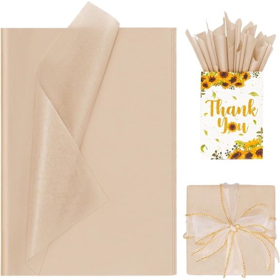 100 Sheets Kraft Brown Tissue Paper, Vintage Tan Gift Wrapping Tissue Paper for Gift Bags Packaging, Rustic Boho Art Tissue for Holiday Birthday Wedding DIY Project Crafts Decor, 20x14 Inch