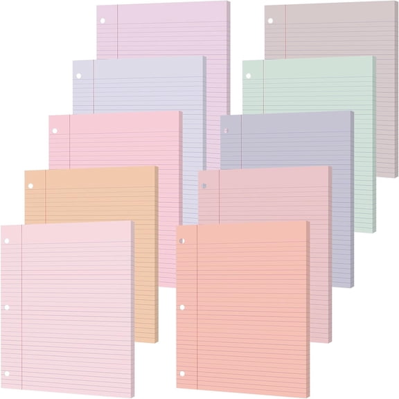 100 Sheets Loose Leaf Binder Paper, 8" x 10.5" Colored College Ruled Paper