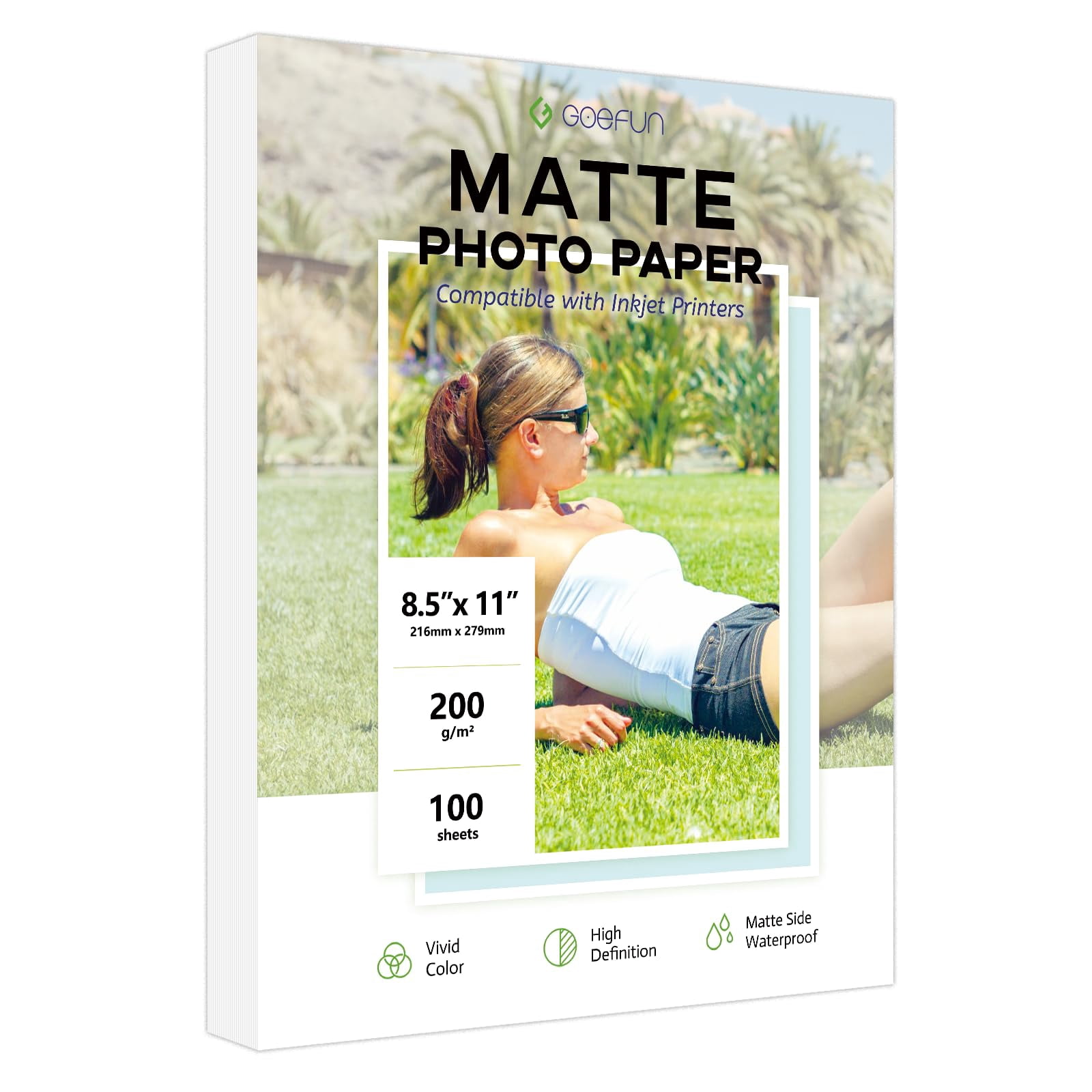 Matte Photo Goefun, 100 Sheets Matte Photo Paper 8.5x11, 200GSM/54LB for Dye Ink ...