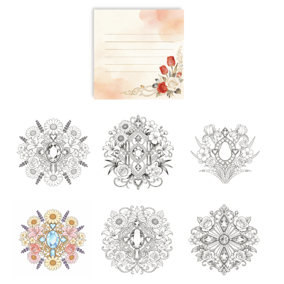 100 Sheets Original Floral Coloring Sticky Notes: Gemstone Patterns, Double-Sided Note-Taking for Relaxation