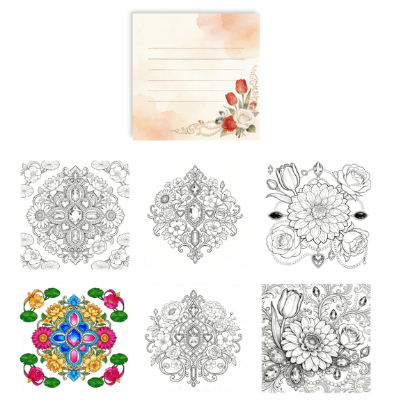 100 Sheets Original Floral & Gem Sticky Notes: Double-Sided Coloring & Reminder, Stress Relief for Adults