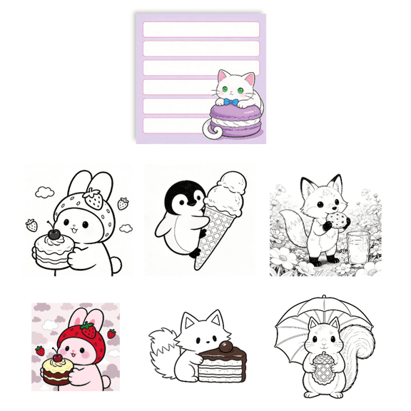 100 Sheets Original No-Repeat Sticky Notes: Double-Sided (Coloring + Note-Taking), Cute Memo Pads