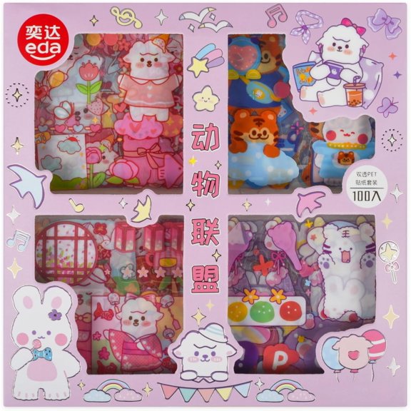 100 Sheets PET Decorative Stickers, Cute Waterproof Sticker Set for Scrapbook Diary Bullet Journaling Planner DIY Craft Album Calendar Notebook Laptop Phone Case- Animal Series