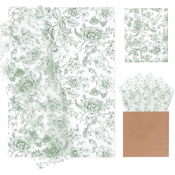 100 Sheets Sage Green Floral Tissue Paper 14 x 20 Inches Flower Tissue Paper for Gift Bags Vintage Floral Gift Paper Tissue for Birthday Gift Packing Crafts