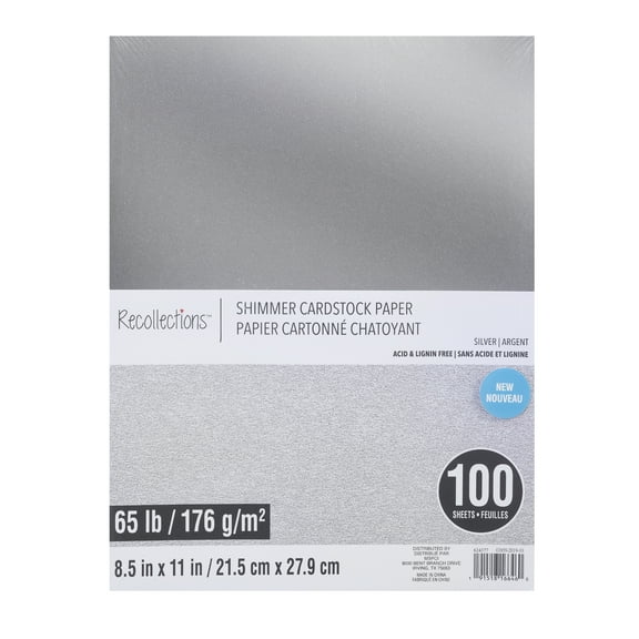100 Sheets Silver Shimmer 8.5 x 11 Cardstock Paper by Recollections - Acid and Lignin Free Paper for Scrapbooks - Arts & Crafts - 1 Pack
