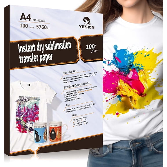 100 Sheets Sublimation Paper 8.3" x 11.7" - Heat Transfer Paper for T-Shirts, Mugs, DIY - Compatible with Epson/HP/Canon/Sawgrass Inkjet Printers (Sublimation Ink Required) (Clear)