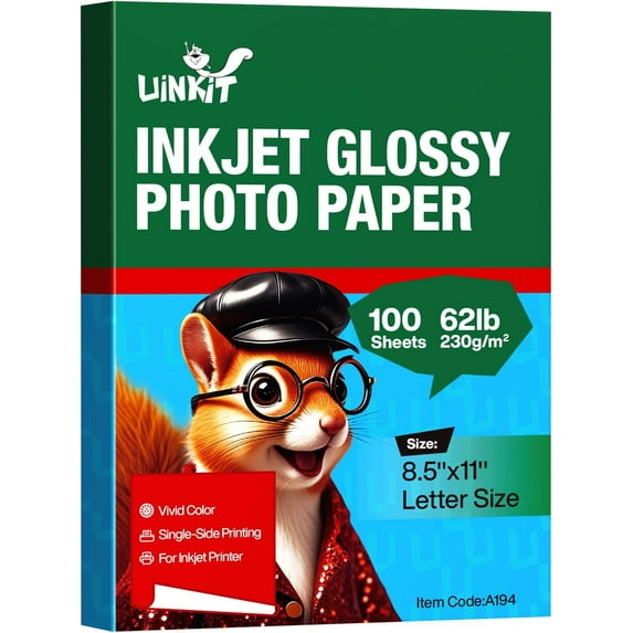 100 Sheets Thick Inkjet Glossy Photo Paper Picture 8.5x11 62lb 230g 11.1mil Cardstock Postcard Brochure For Dye Ink Inkjet Printer