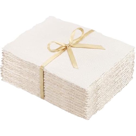 100 Sheets Watercolor Paper 7x10 inch, 300 GSM Deckled Edge Paper Rough/Textured Handmade Paper for Watercolors, Wedding Invitations, Cards, Crafts