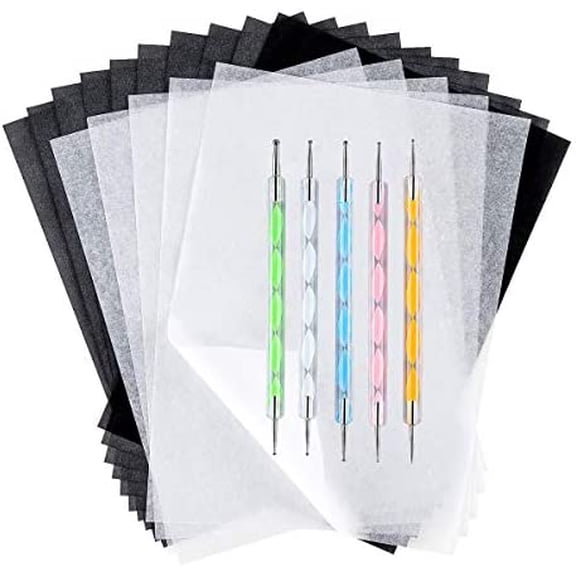 100 Sheets White Tracing Paper 100 Sheets Carbon Transfer Paper and 5 Pieces Ball Embossing Styluses for Wood Burning Craft, Paper, Canvas and Other Art Craft Surfaces