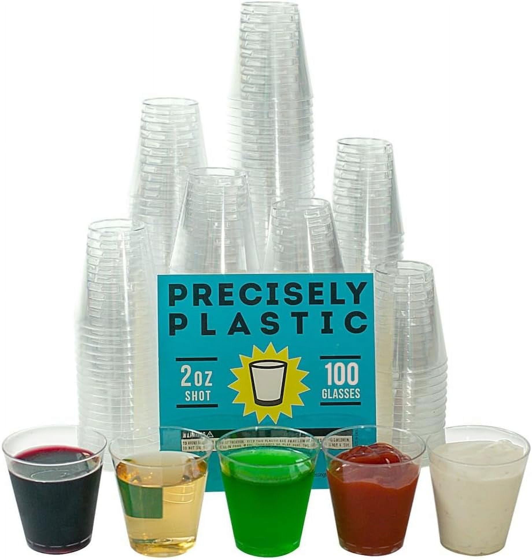 100 Shot Glasses Premium 2oz Clear Plastic Disposable Cups, Perfect Container for Jello Shots