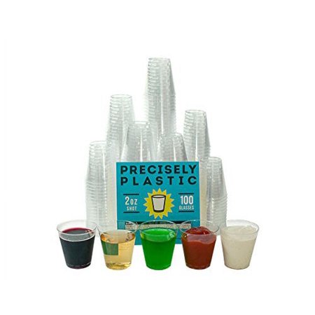 100 Shot Glasses Premium 2oz Clear Plastic Disposable Cups, Perfect Container for Jello Shots, Condiments, Tasting, Sauce, Dipping, Samples