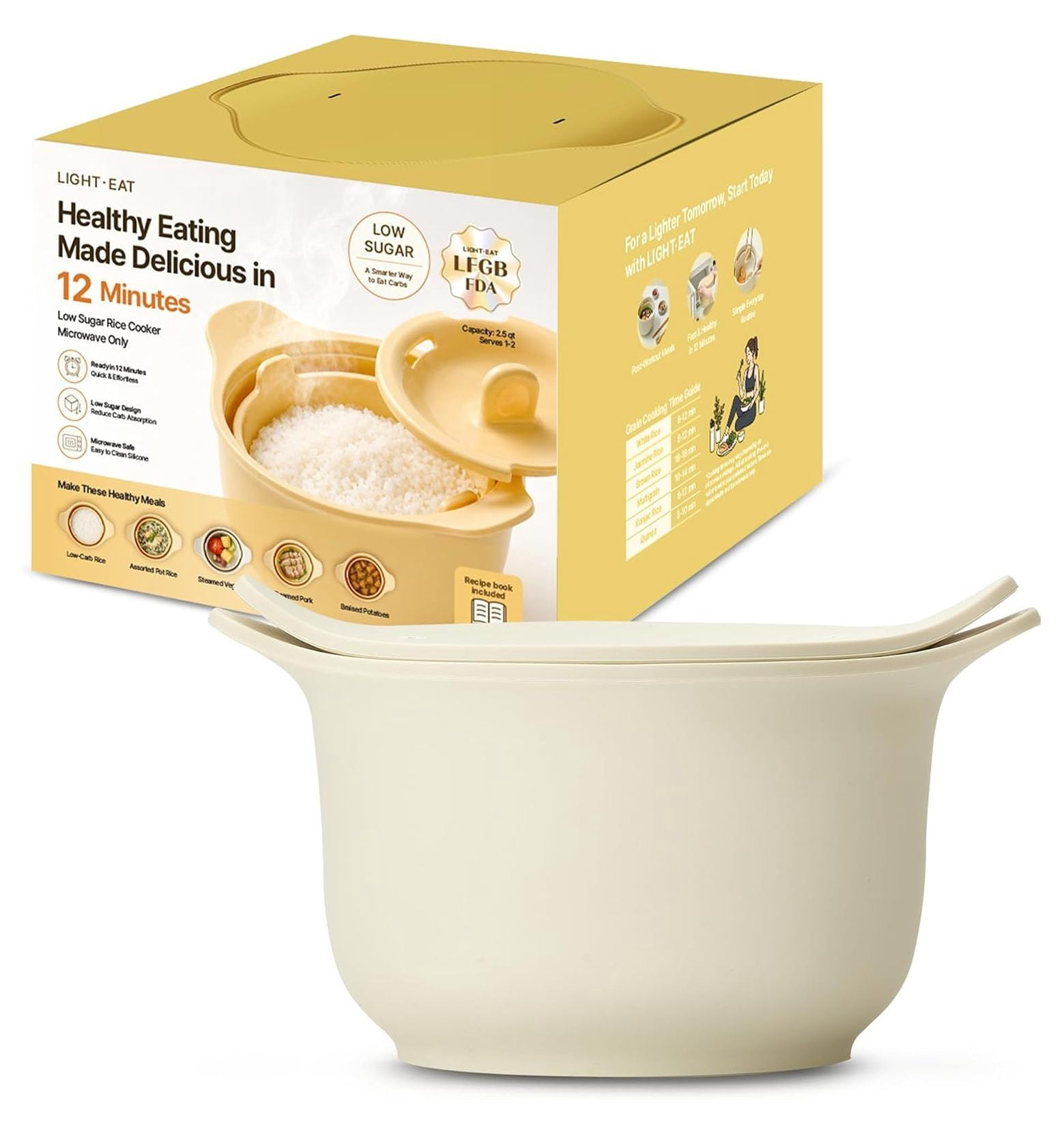 100% Silicone Low Carb Rice Cooker, 2-3 Cups Uncooked Rice, Microwave ...