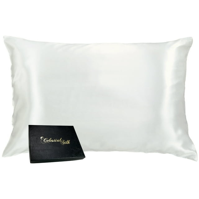 100% Silk Pillowcase for Hair Zippered Luxury 25 Momme Mulberry Silk Charmeuse Silk on Both Sides of Cover -Gift Wrapped- (King, White)