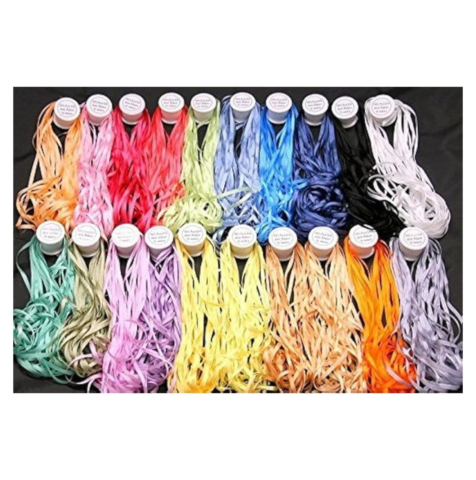 100% Silk Ribbons - 20 Spools, 4mm x 10M - Embroidery Craft Ribbon Set, Assorted Colors - Sewing, Scrapbooking, Gift Wrapping, DIY Projects