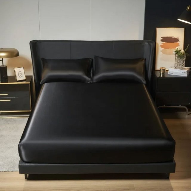 100 Silk Satin 1pc Satin Surface Bedding Fitted Sheet and Pillowcases