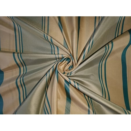 100% Silk Taffeta Fabric Icy Blue butter Gold stripes 54" wide Taf#S110