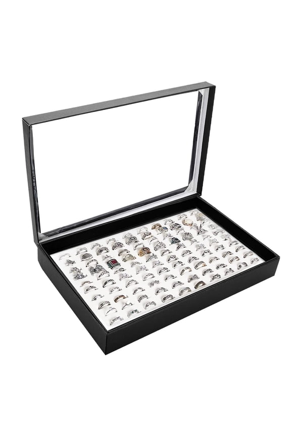 100 Slots Jewelry Ring Earrings Storage Box, Ring Organizer Display Case with Transparent Lid Jewelry Rings Earrings Holder Tray Showcase for Girls and Women