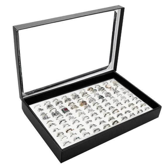 100 Slots Jewelry Ring Earrings Storage Box, Ring Organizer Display Case with Transparent Lid Jewelry Rings Earrings Holder Tray Showcase for Girls and Women