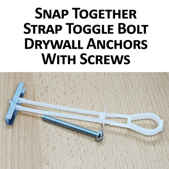 (100) Snap Together Strap Toggle Bolt Drywall Anchors With 3/16 x 2-1/2" Screws Bulk Box