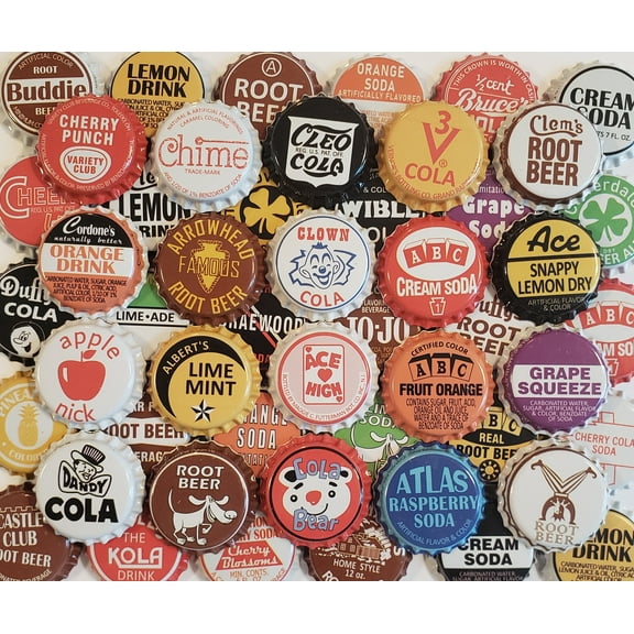 100 Soda Bottle Caps, Vintage & Classic Brands, Crown Caps