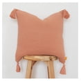 thumbnail image 1 of 100% Soft Cotton Raised Stripes Textured Rib Knit Throw Pillow Cover with Tassels (18x18, Pink Clay), 1 of 2