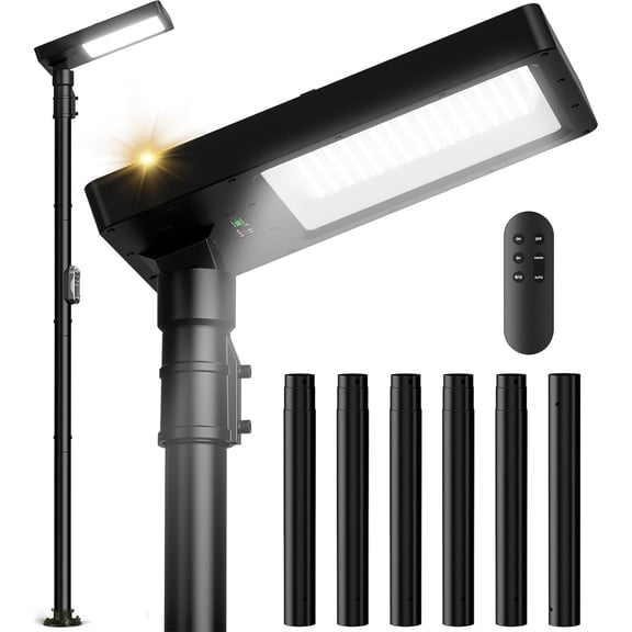100" Solar Lamp Post Lights with Pole & Remote, Outdoor IP65 Waterproof 420 LEDs Solar Street Lights, Black Metal Flood Solar Motion Pathway Lights for Yard, Garden, Patio, Lawn, Garage