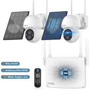 OHWOAI Solar Powered Outdoor Wireless PTZ Camera System, 4MP Solar Powered Battery Cameras with Full 360° View, Home Video Surveillance Systems