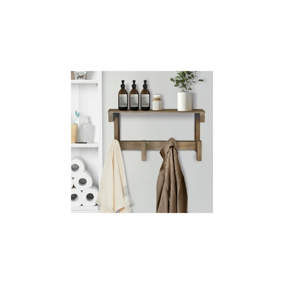 American Trails 100% Solid American Hardwood Floating Wall Mounted Hook with Shelf - Autumn Grey