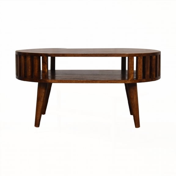 100% Solid Mango Wood Mini Console with Chestnut Finish | Small Drawer & Scandinavian Legs