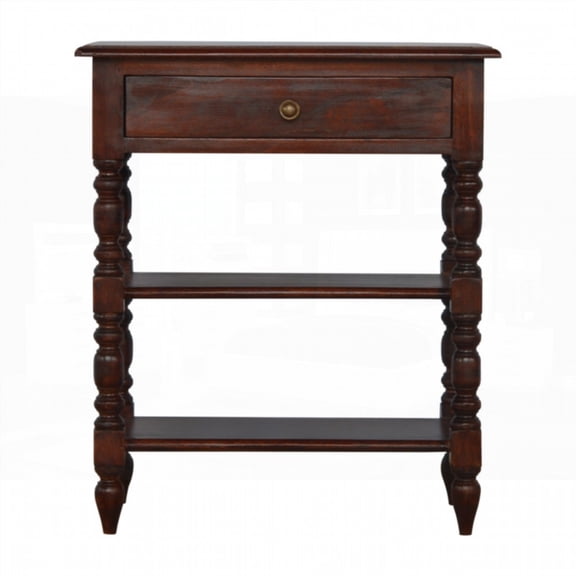 100% Solid Mango Wood Occasional Table Featuring 1 Drawer and 2 Shelves