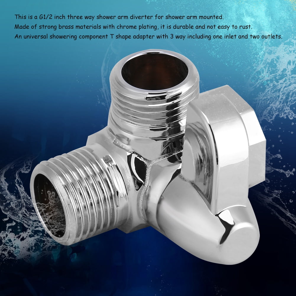 100% Solid Metal Shower Arm Diverter for Hand Held Shower head & Fixed Spray Head  G 1/2 Two-Way Bathroom Universal Shower System Replacement Part