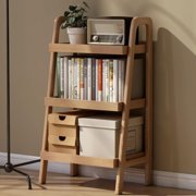 100% Solid Oak 3 Tier Ladder Shelf for Saving Space, Small Bookshelf with Stable Frame, Free Standing Ladder Shelves for Living Room Bedroom Couch, Natural, 17.72" W x 12.6" L x 31.5" H