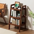 thumbnail image 1 of 100% Solid Oak Wood 3-Tiers Ladder Shelf, Small Bookcase, Ladder Bookshelf, End/Side Table for Living Room, Display Storage Open Shelf for Bedroom Kitchen Bathroom (Walnut Color), 1 of 10