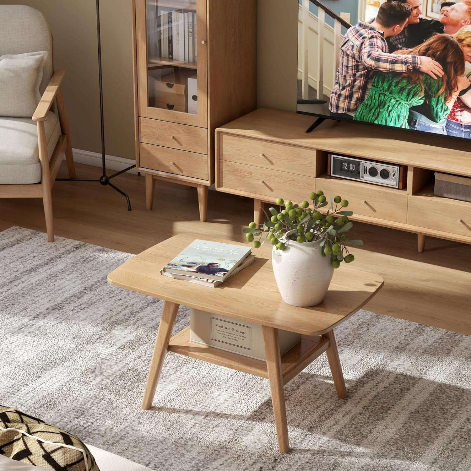 100% Solid Oak Wood Coffee Tables for Living Room, Coffee Table with ...