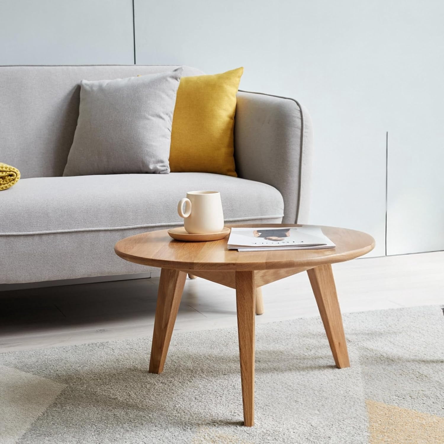 100% Solid Oak Wood Mini Coffee Table, Round Living Room Table Side ...