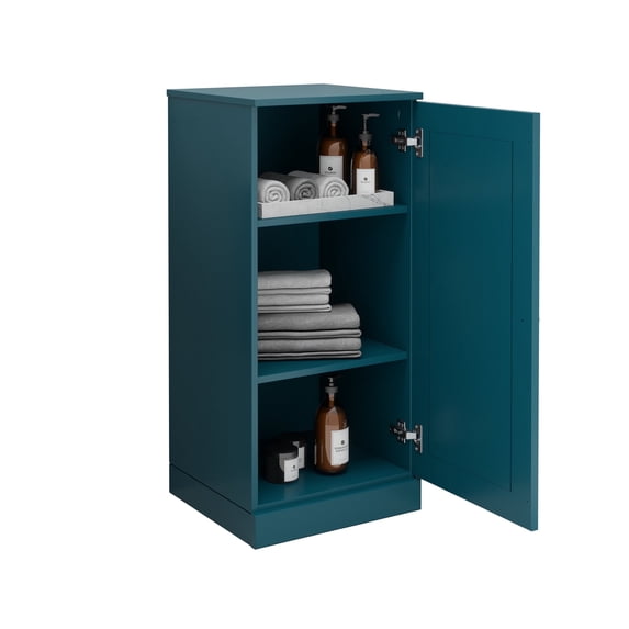 100% Solid Wood Short Bathroom Cabinet with Solid Door - 16.5" W x 36" H - Teal Blue Wooden Cabinet