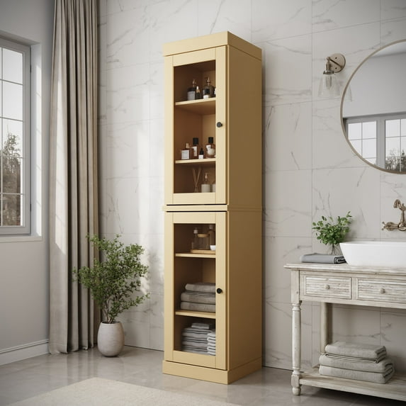 Palace Imports 100% Solid Wood 16.5" Bathroom Cabinet with Clear Glass Doors and Adjustable Shelves