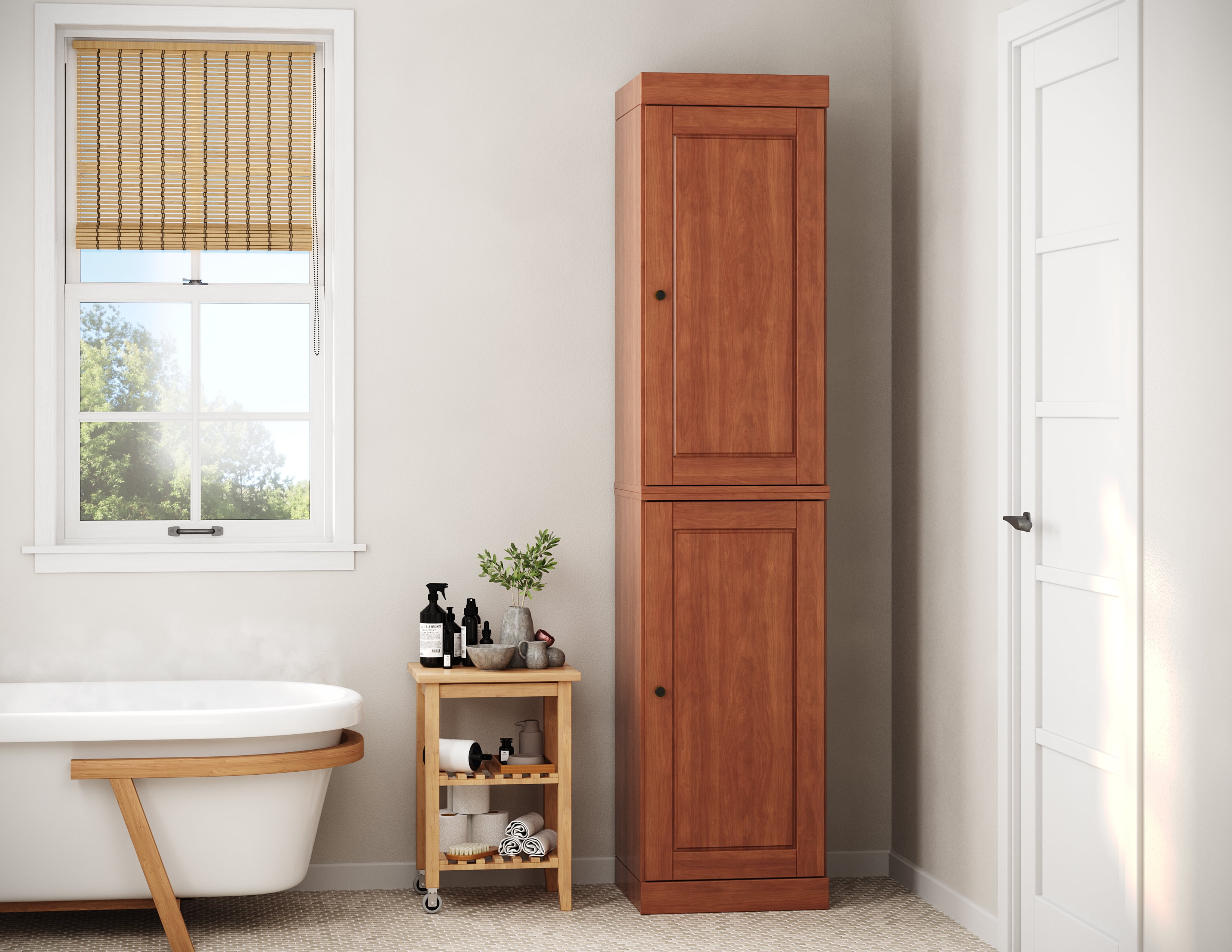 Mocha Solid Wood Tall Cabinet with Adjustable Shelving