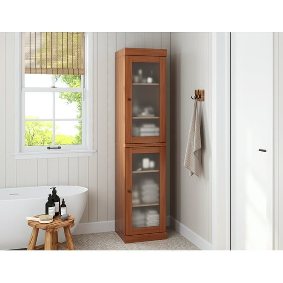 100% Solid Wood 16.5" Bathroom Cabinet with Frosted Glass Doors and Adjustable Shelves