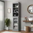 thumbnail image 1 of 100% Solid Wood 16.5" Bathroom Storage Cabinet with Frosted Glass Doors and Adjustable Shelves, 1 of 5