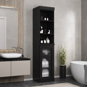 100% Solid Wood 16.5 Bathroom Storage Cabinet with Frosted Glass Doors and Adjustable Shelves