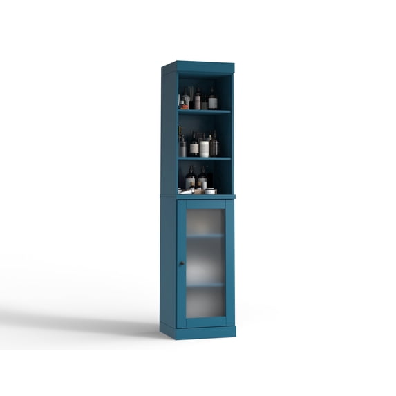Palace imports 100% Solid Wood 16.5" Bathroom Storage Cabinet with Frosted Glass Doors and Adjustable Shelves, Teal Blue