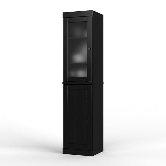 Palace Imports 100% Solid Wood 16.5" Pantry Cabinet with Frosted Glass, Solid Door and Adjustable Shelves, Black