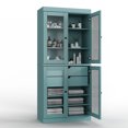 thumbnail image 1 of 100% Solid Wood 32" Bathroom Cabinet with Clear Glass Doors, 2-Drawers and Adjustable Shelves, 1 of 4