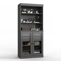 100% Solid Wood 32" Bathroom Cabinet with Clear Glass Doors, 2-Drawers and Adjustable Shelves