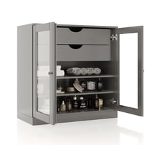 100% Solid Wood 32" Bathroom Cabinet with Clear Glass Doors, 2-Drawers and Adjustable Shelves